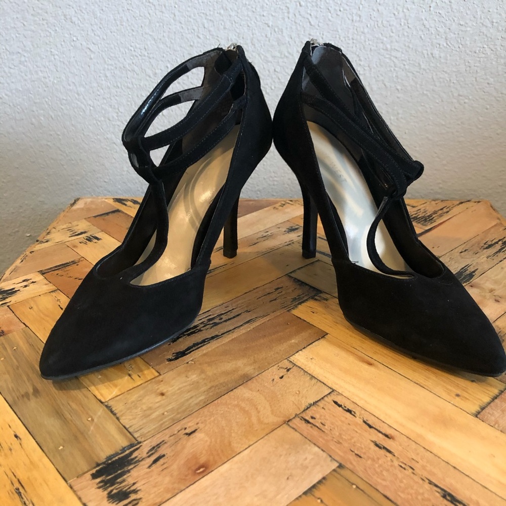 Nine West Double Strap Heel - Black Suede